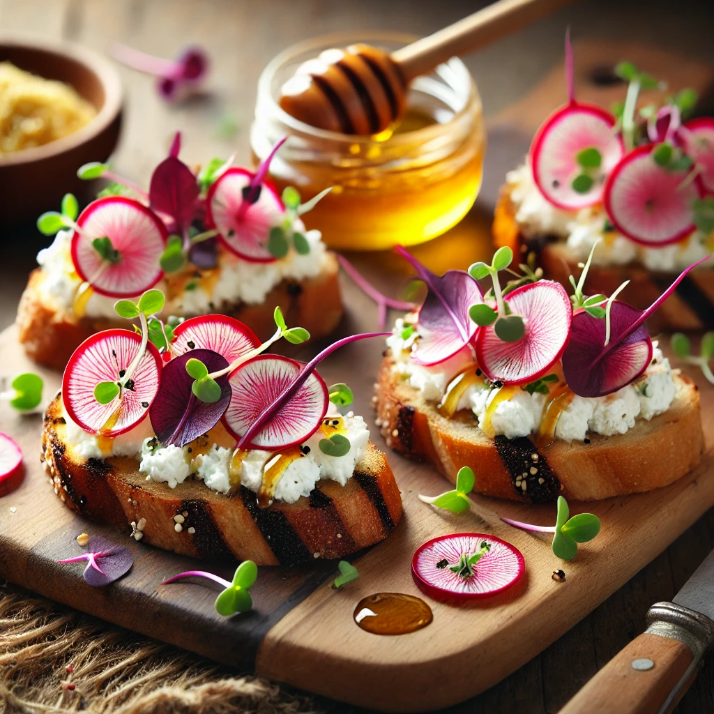 Bruschette con Microgreens di Ravanello Viola
