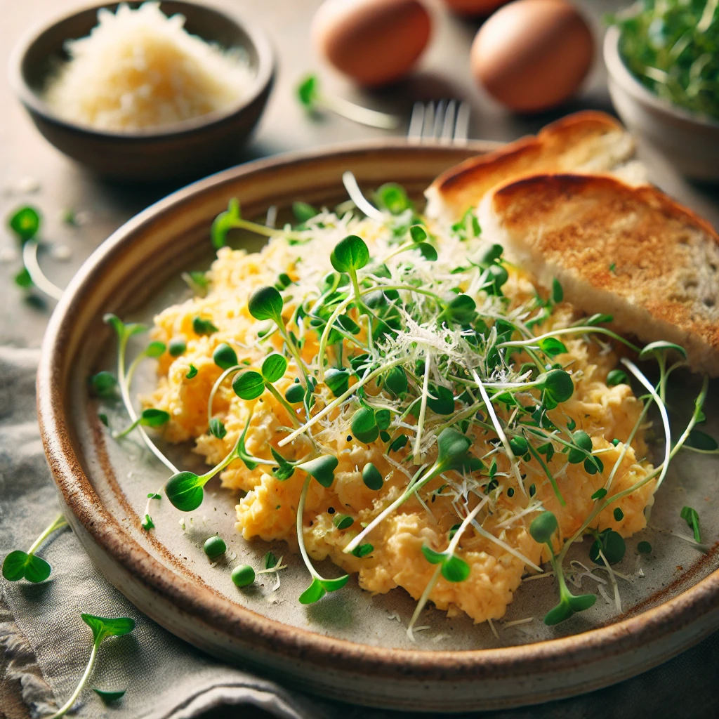 Uova strapazzate con Microgreens di Crescione